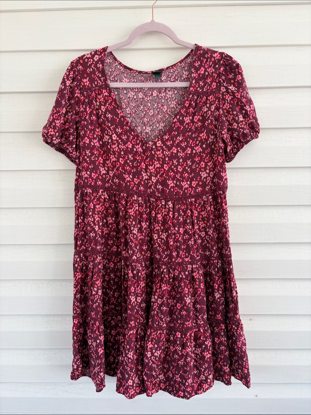 Wild Fable Floral Babydoll Dress Pink Burgundy Cottagecore Feminine Mini Dress